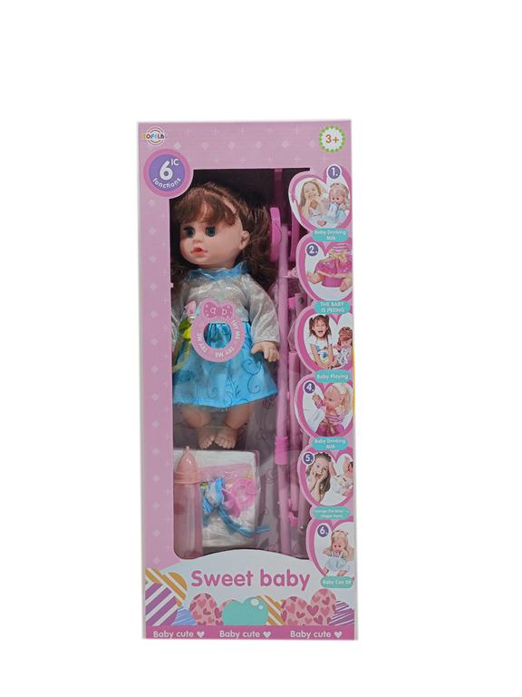 دمية طفل لطيفة مع عربة أطفال